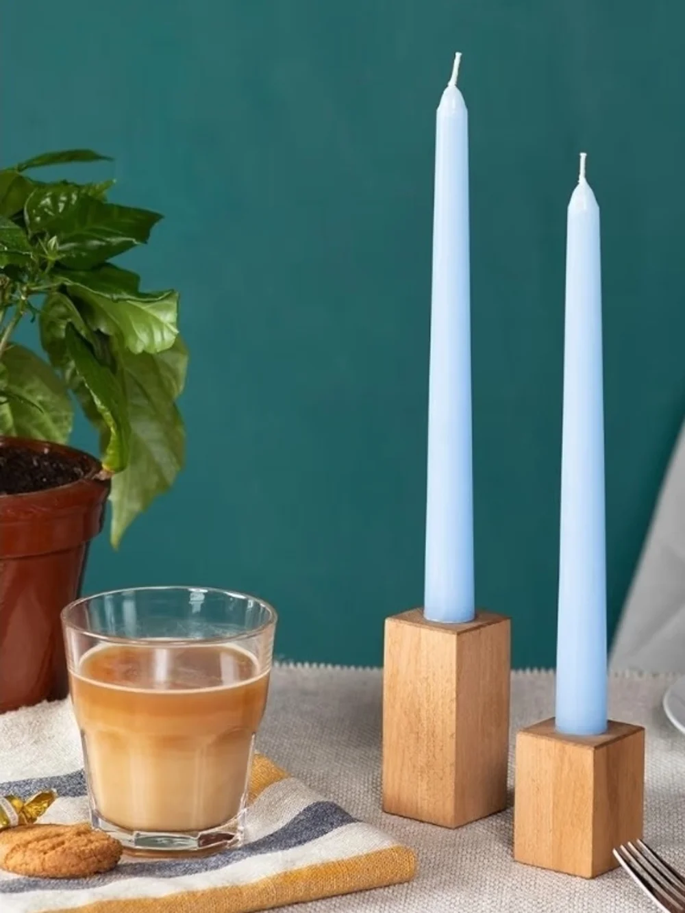 Light Blue 10 inch Taper Candles Set of 12 - Unscented Smokeless Dripless Tall